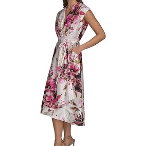 Floral Pink and White Wrap Dress